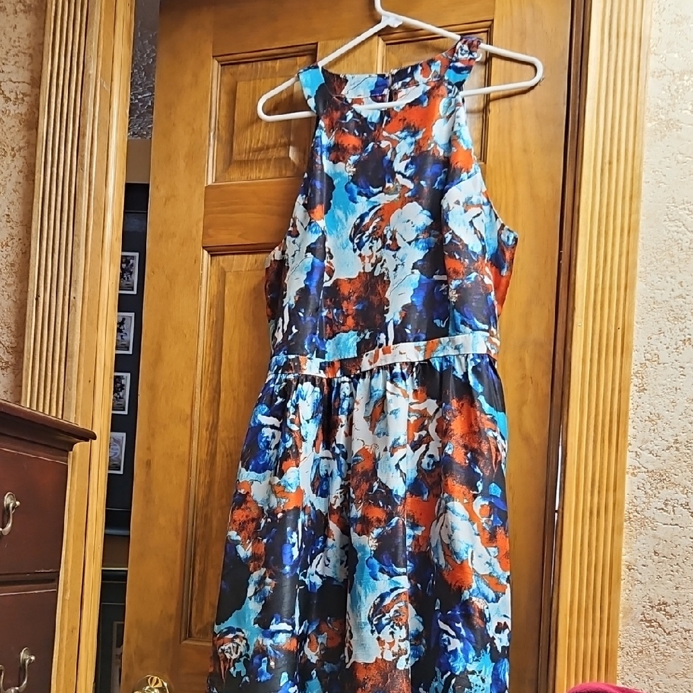 Nine West Blue and Orange Abstract Dress